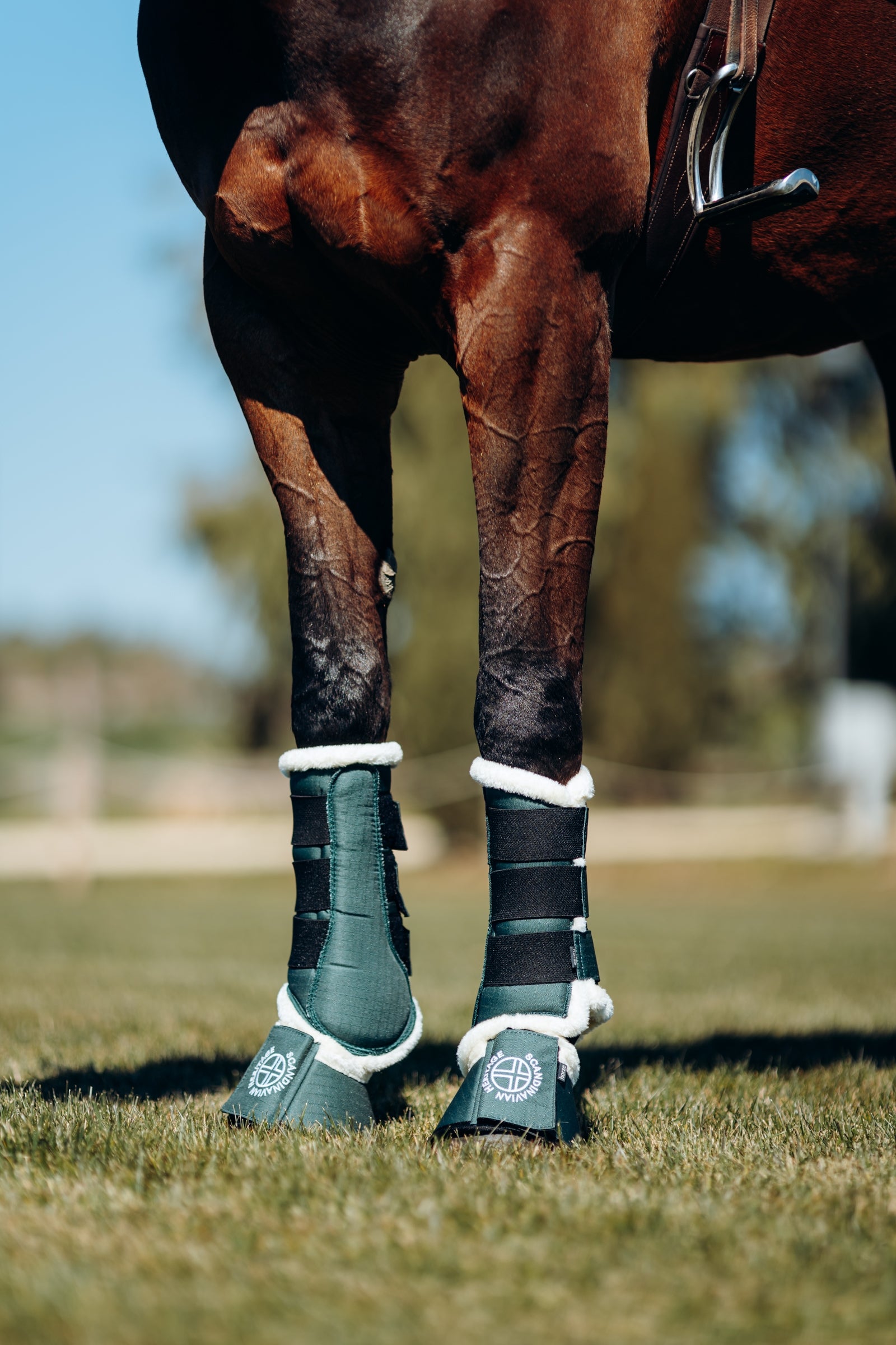 Horze Oslo Faux Fur Bell Boots Leg Protection & Hoof Protection for Horses