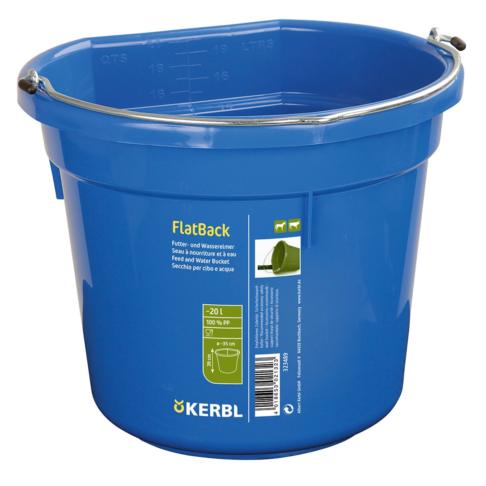 Kerbl Voeder- en wateremmer FlatBack, ca. 20L Voederen & Drinken