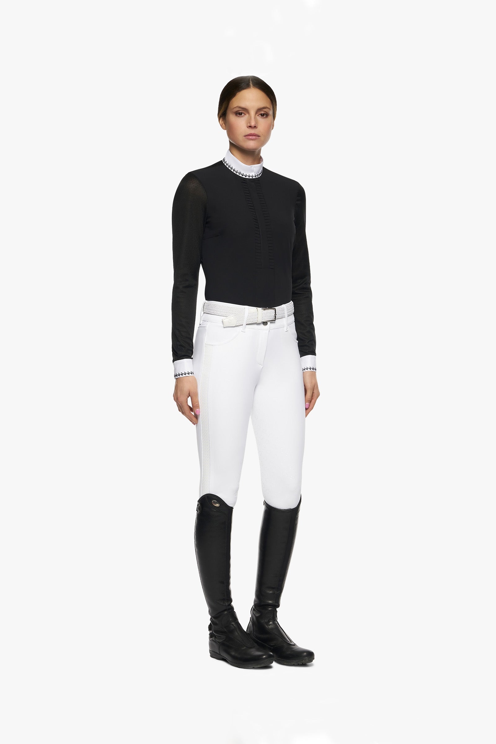 Cavalleria Toscana wedstrijdshirt voor dames met lange mouwen en plooien Dames paardrijkleding