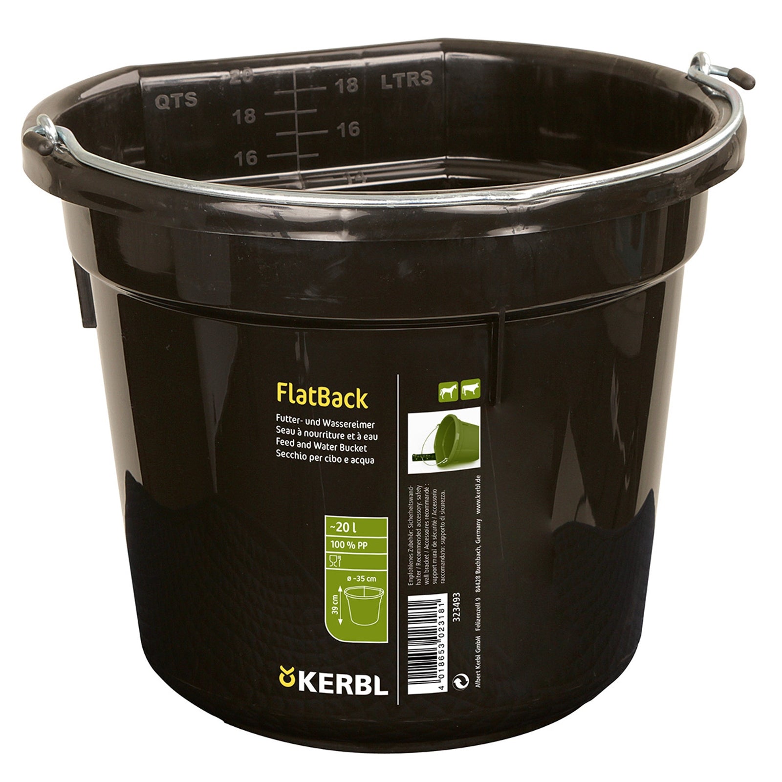 Kerbl Feed and water bucket FlatBack ca. 20L Horse Feeders & Waterers