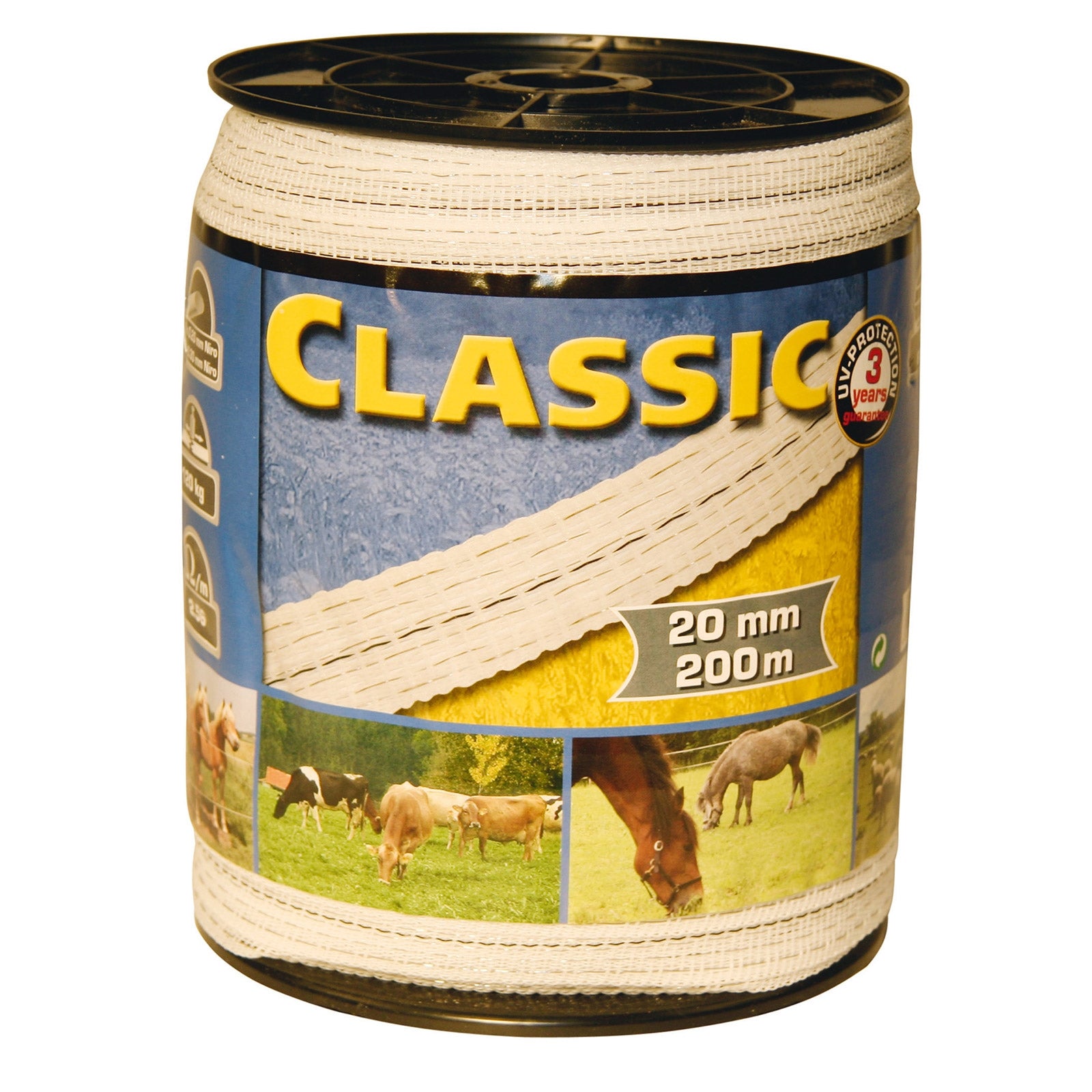Kerbl Classic afrasteringslint, 20mm wit,4x0,2Niro+2x0,3Niro, 200m Schrikdraad benodigdheden