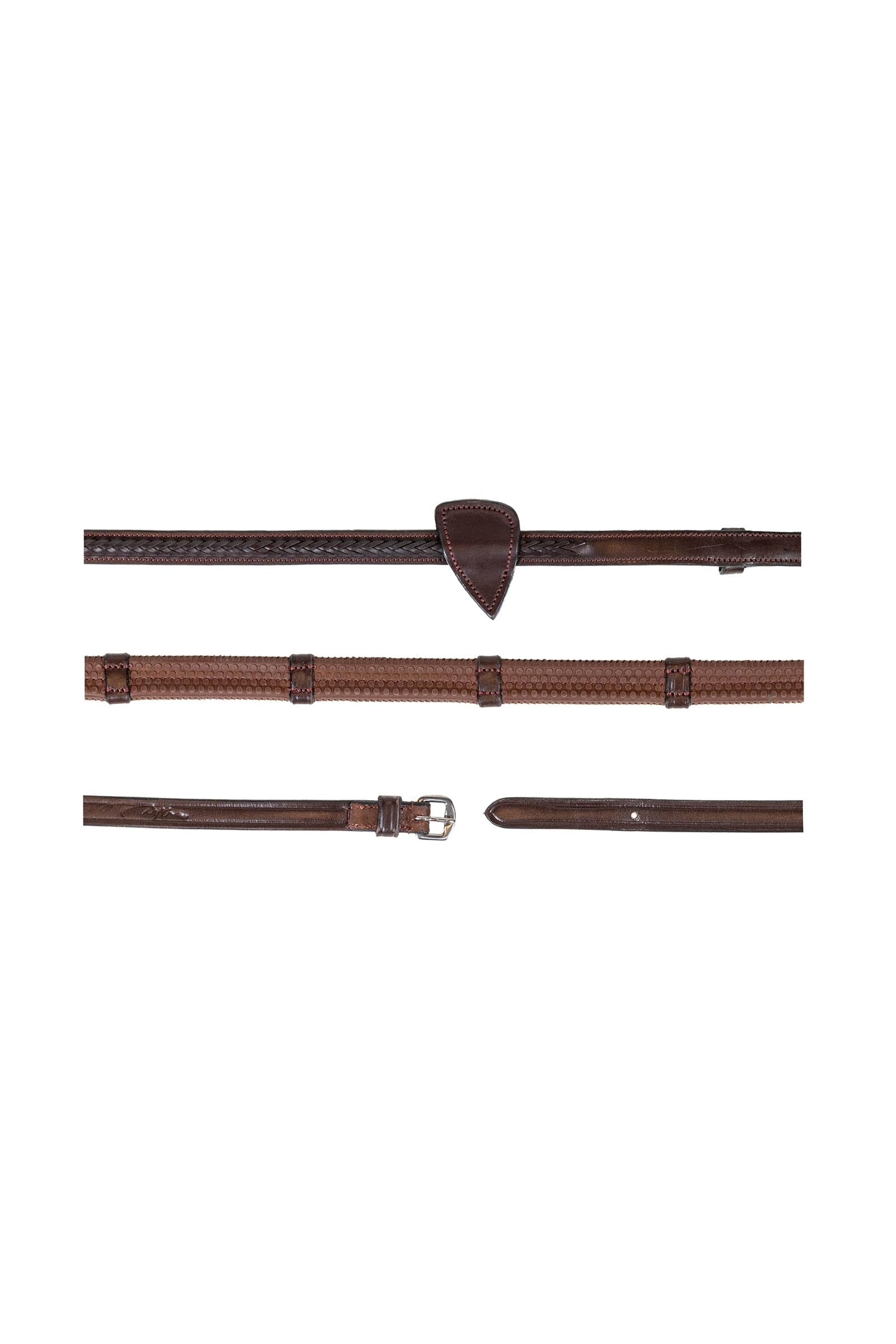 Dy'on New English rubber teugels (13 mm), gevlochten met 7 leren stops Hoofdstellen & Teugels
