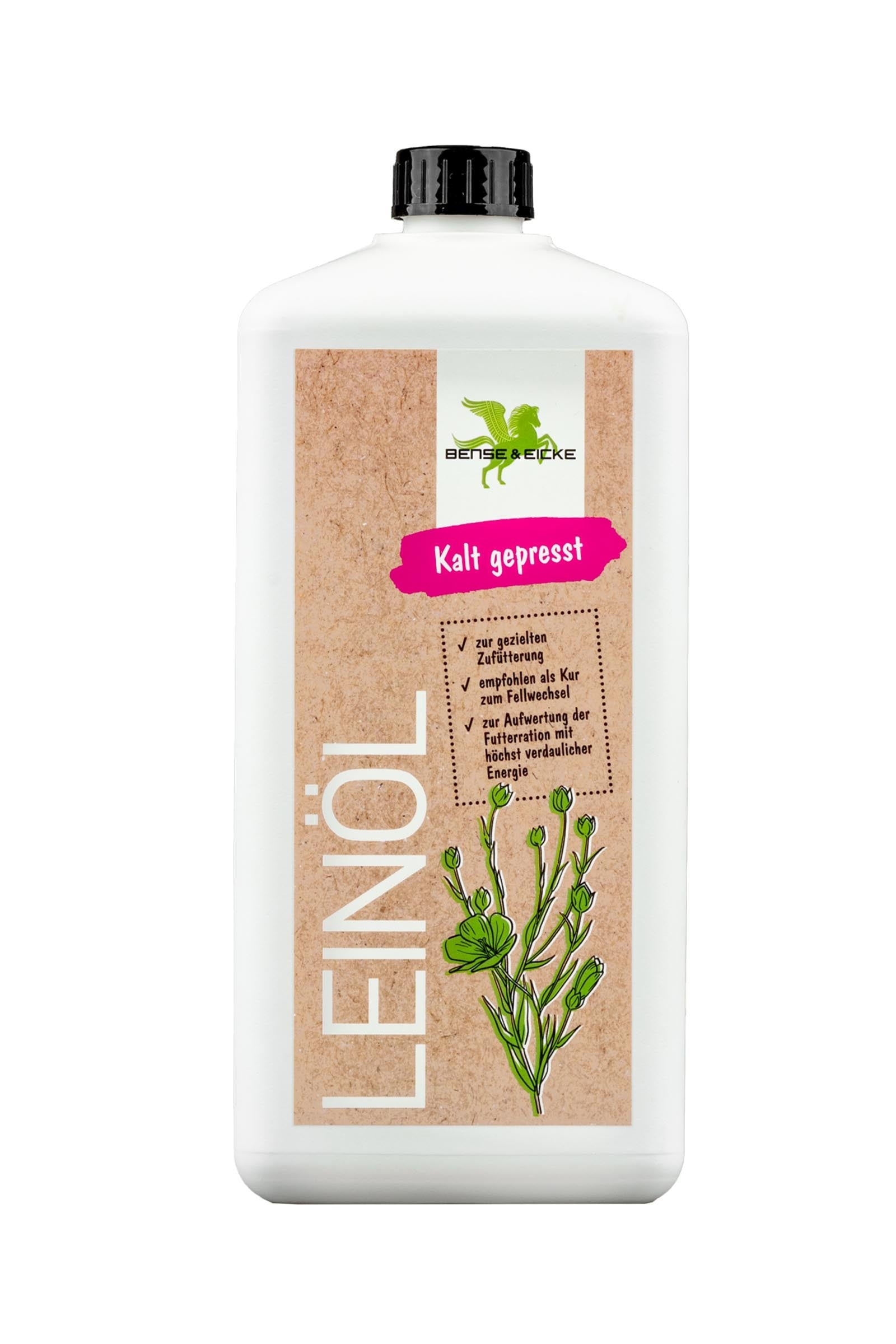 Bense & Eicke Koudgeperste lijnzaadolie, 1000 ml Horse Feed & Nutrition