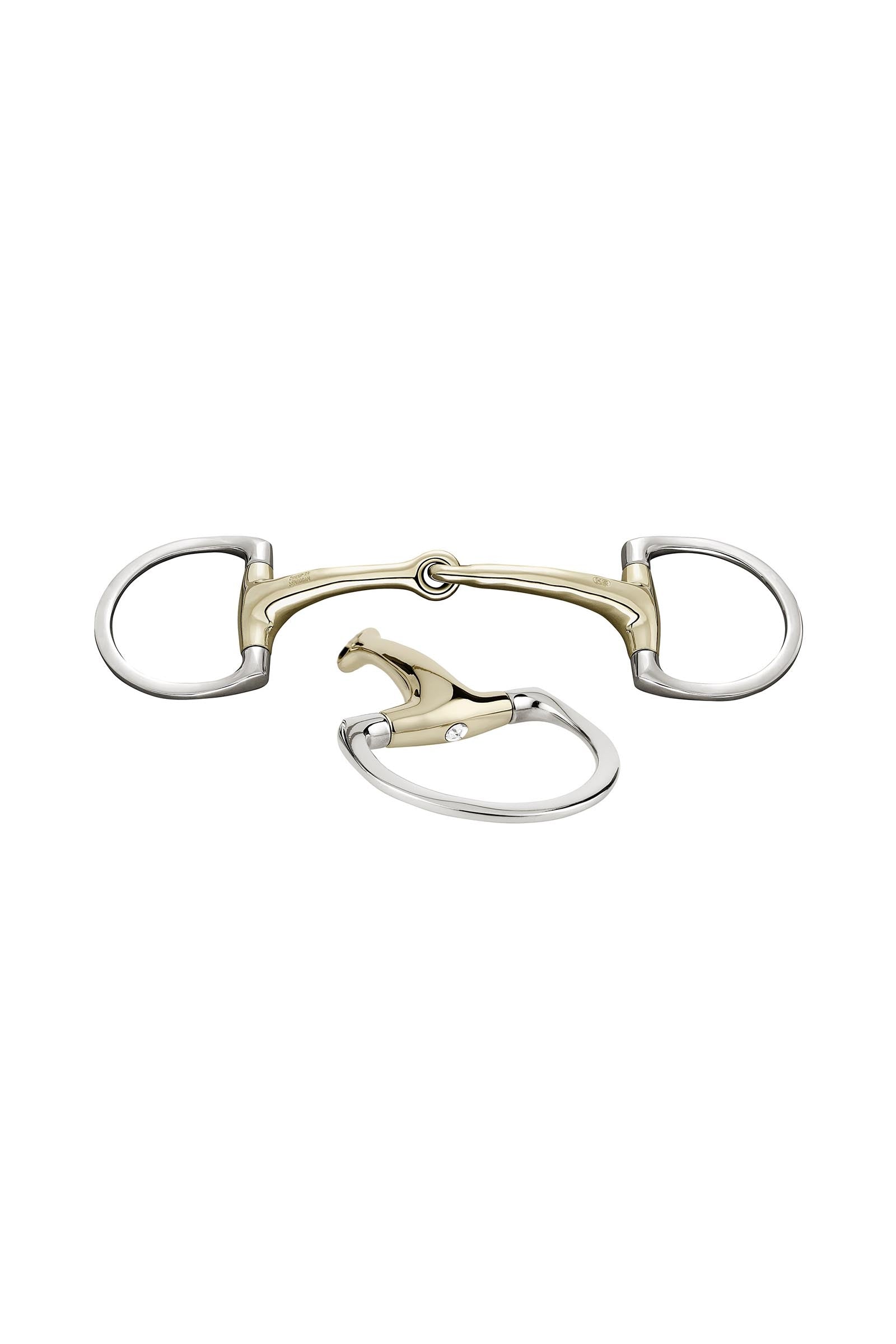 Sprenger Dynamic RS olijvenkopbit D ringen, enkel gebroken, 16 mm, Sensogan, met kristallen Bitten